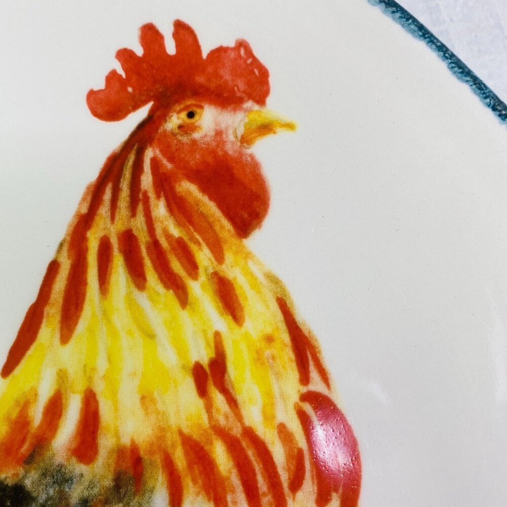 Southern Living ROOSTER Chicken Hand Crafted Italy Farmhouse Lunch Plate Set 5 - Picture 15 of 16